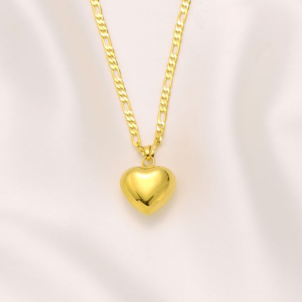 18k solid gold Italian Figaro chain necklace with heart pendant, 600mm in length