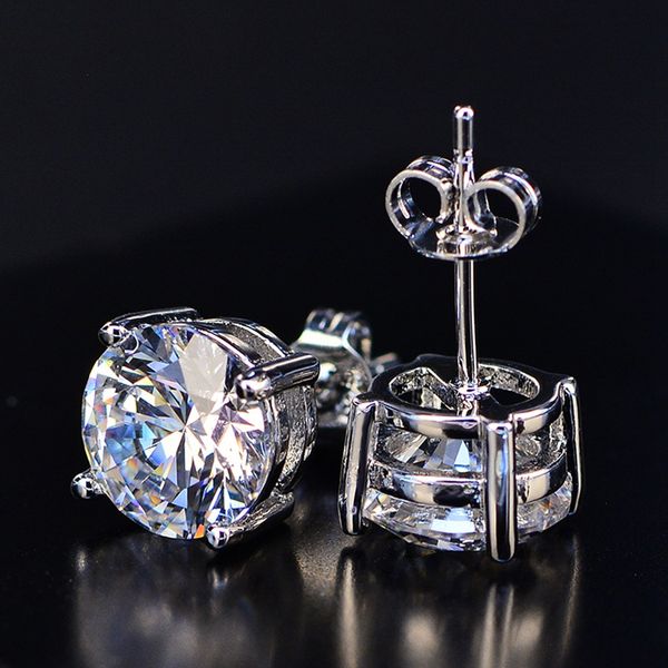 18k white gold filled round cut stud earrings with genuine clear cubic zirconia, hypoallergenic for men and women