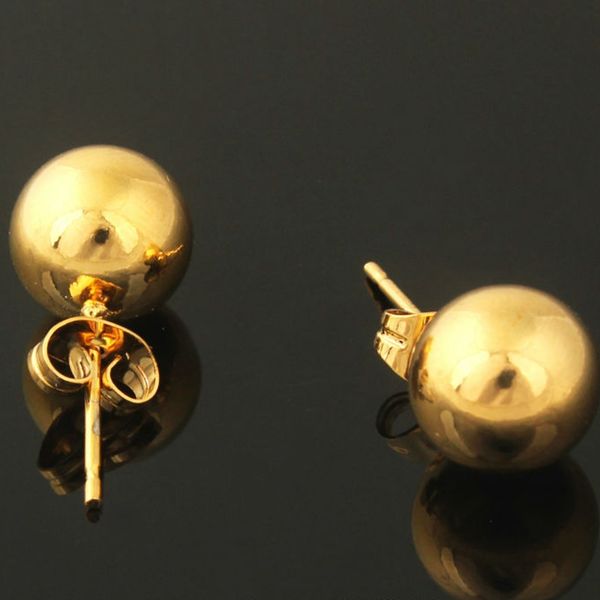 18k yellow gold filled ball stud earrings with smooth round design, simple and elegant for women and girls, perfect as a pierced earring gift
