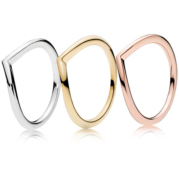 18K yellow gold plated polished wishbone ring in 925 silver with rose gold finish, includes retail box for women's wedding rings, available for wholesale