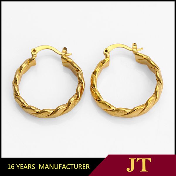 18k yellow gold twisted hoop earrings with circle hinge in medium to large size