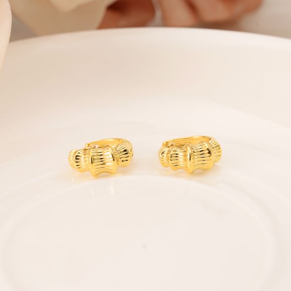 18K yellow gold-plated shiny bamboo-style hoop earrings