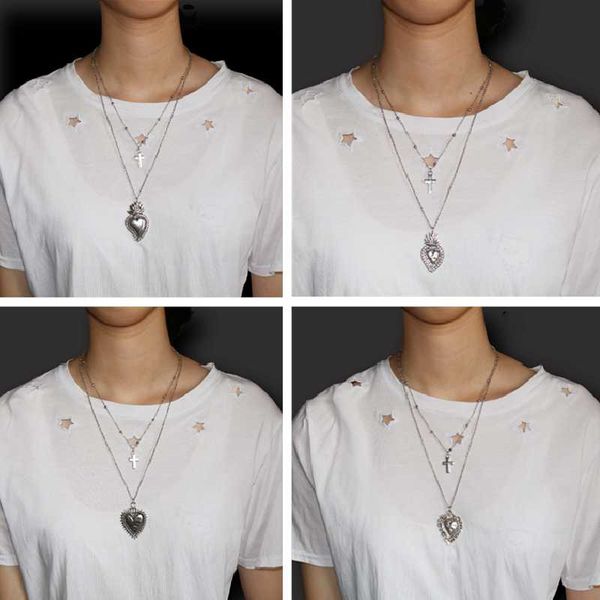 1pc Silver-Plated Mexican Catholic Rosary Necklace with Sacred Heart & Cross Charm, Handmade Jewelry Craft Gift