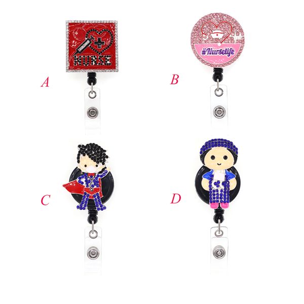 1pc/5pcs/10pcs adorable rhinestone doctor badge reels - retractable ID holders for nurses, hospital staff, and students