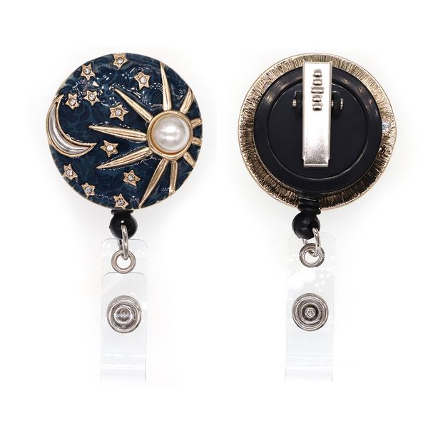 1pc/5pcs/10pcs Rhinestone Key Rings - Round Enamel Moon Star Badge Reel Retractable ID Holder for Medical Staff