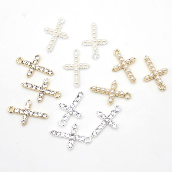 20 colorful mini religious charms for kids' DIY jewelry, featuring cross pendants with rhinestones for bracelets or necklaces
