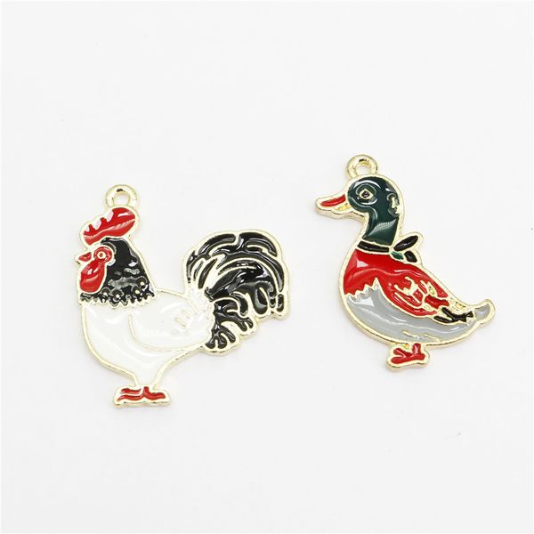 20 enamel duck and chicken charms for jewelry crafting