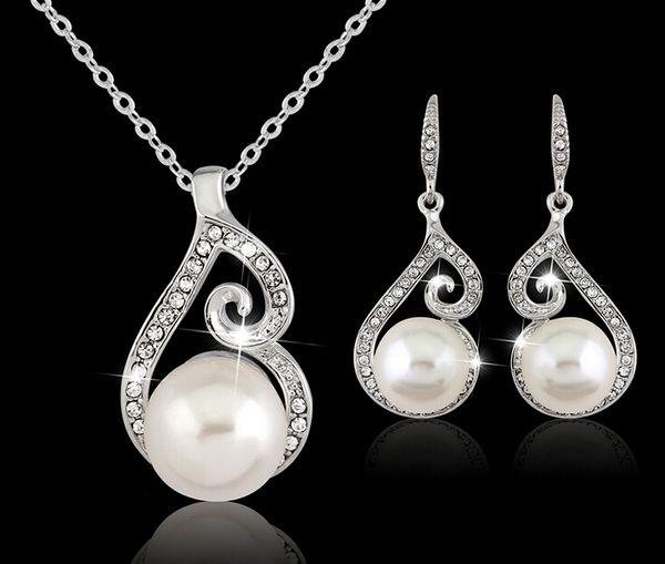 2016 Latest Women's Crystal Pearl Jewelry Set with 925 Silver Chain Necklace and 12-Piece Accessories