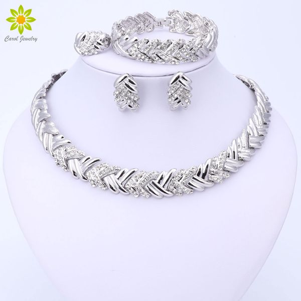 2017 Dubai fashion silver-plated jewelry sets with bold Nigerian wedding designs featuring African bead necklaces and earrings