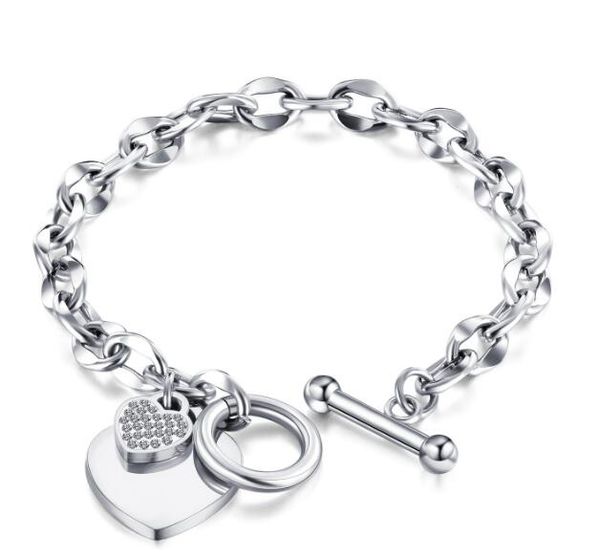 2020 trendy stainless steel minimalist geometric OT clasp bracelet with handcrafted crystal heart charms for women