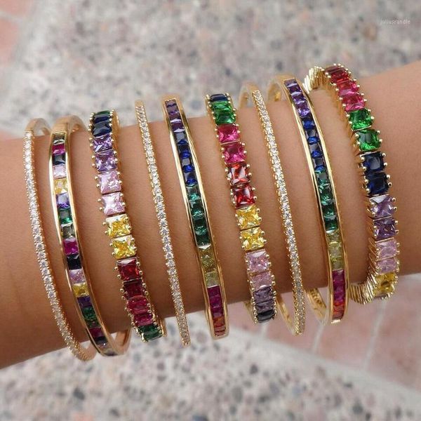 2020 trendy unisex luxury bracelet with gold-filled rainbow cubic zirconia tennis bangle design