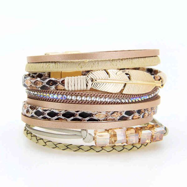 2021 fashion bangle charm bracelets for women featuring beaded alloy feather designs in multicolor