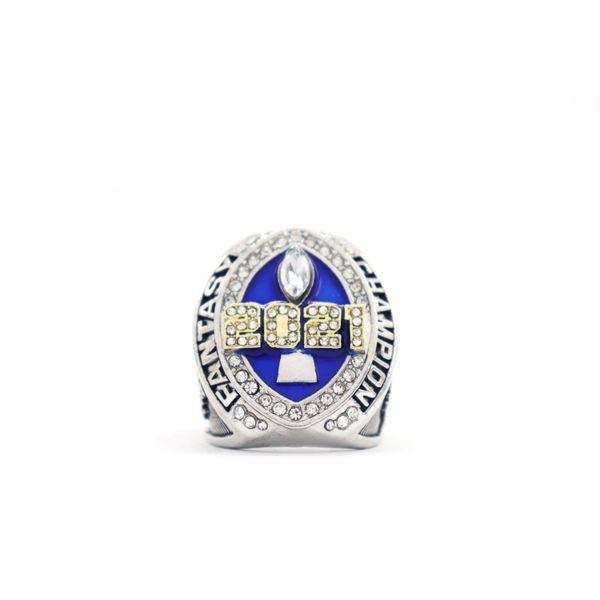 2021 hot-selling fantasy football championship rings in blue style, available in sizes 8-14