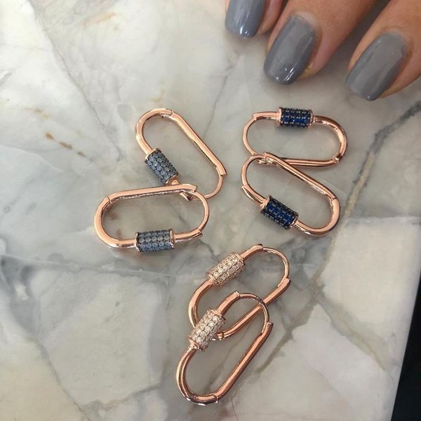 2021 New Fashionable Geometric Hoop Earrings with Colorful CZ Stones for Women