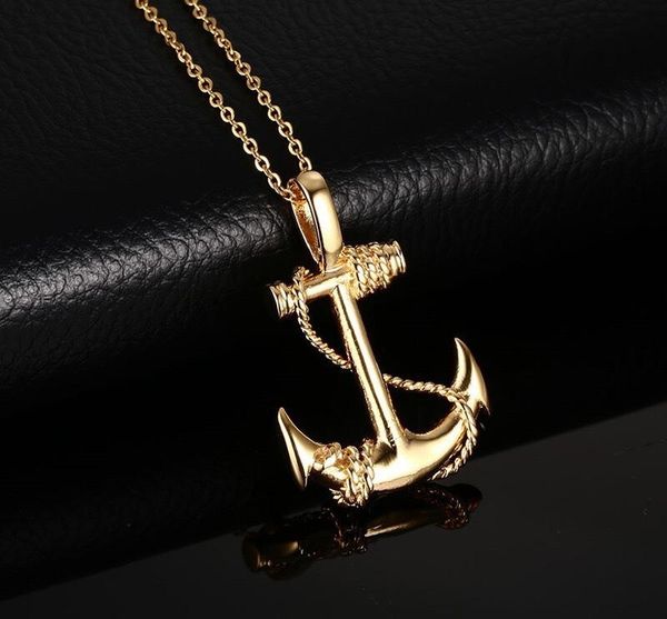 2021 stylish pendant necklace featuring a gold-plated boat anchor charm, perfect sailor-themed jewelry and commemorative gift for men