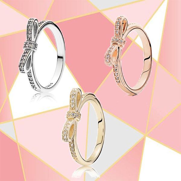 2021 trendy S925 silver and rose gold bow ring in 3 colors, handmade jewelry for women