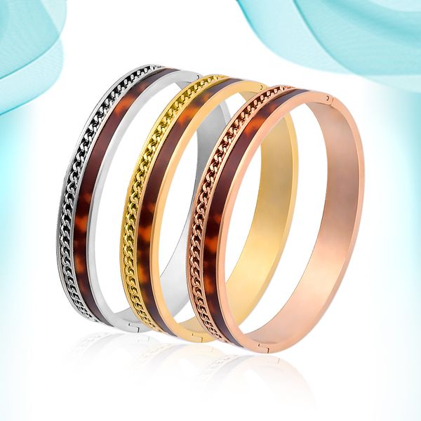 2021 trendy women's inlaid chain resin bangle with stainless steel and unique design for stylish charm bracelets