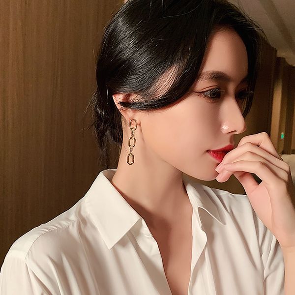 2021 trendy zircon chain drop earrings for stylish Korean women, perfect for parties and luxury fashion lovers
