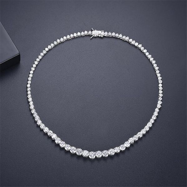 2022 Best-Selling Elegant Bridal Tennis Necklace in 18K White Gold with Round White Topaz and CZ Diamonds for Women, 16 Inches