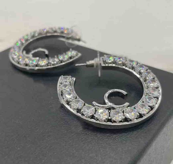 2023 elegant silver-plated half-round drop earrings with diamond accents, box stamped PS7530B
