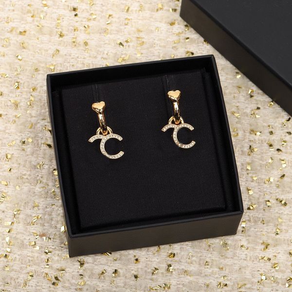 2023 luxury diamond drop earrings in 18k gold plating with PS3992 stamped box