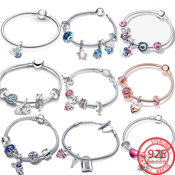 2023 New S925 Sterling Silver Women's Stylish Summer Bracelet with Ocean-Inspired Pink Interwoven Design, Perfect Gift for Girls