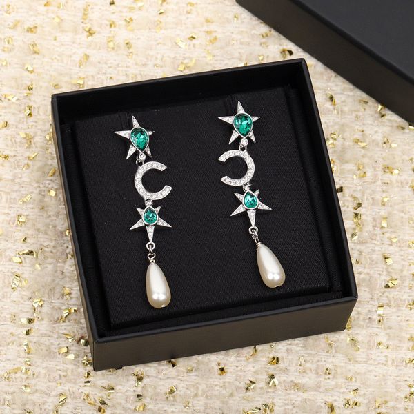 2023 silver-plated luxury drop earrings featuring diamond and green designs in a PS3065 stamped box