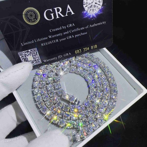 2023 trendy hip hop necklace with 5mm VVS moissanite stones and diamond tester for men and women