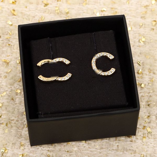 2024 luxury diamond stud earrings in 18k gold plating with stamped design and box PS3222B