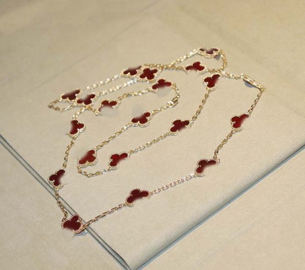 2024 luxury pendant necklace featuring red agate in 18K gold plating, 20 floral pieces with stamped box, gold material PS3749B