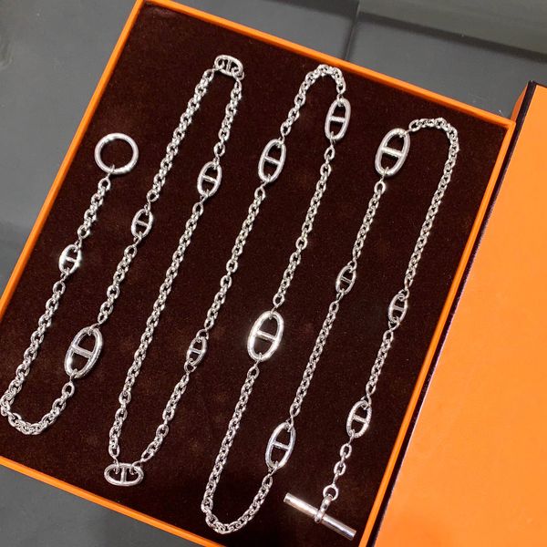 2024 luxury silver-plated oval pendant necklace, 120cm, gold material, stamped PS3960A with box