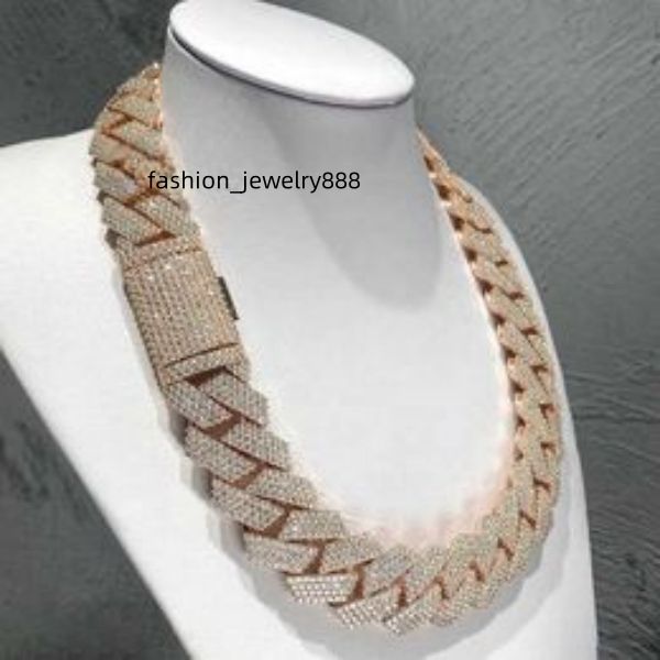 20mm wide triple-row moissanite Cuban link hip hop necklace with iced-out diamond design