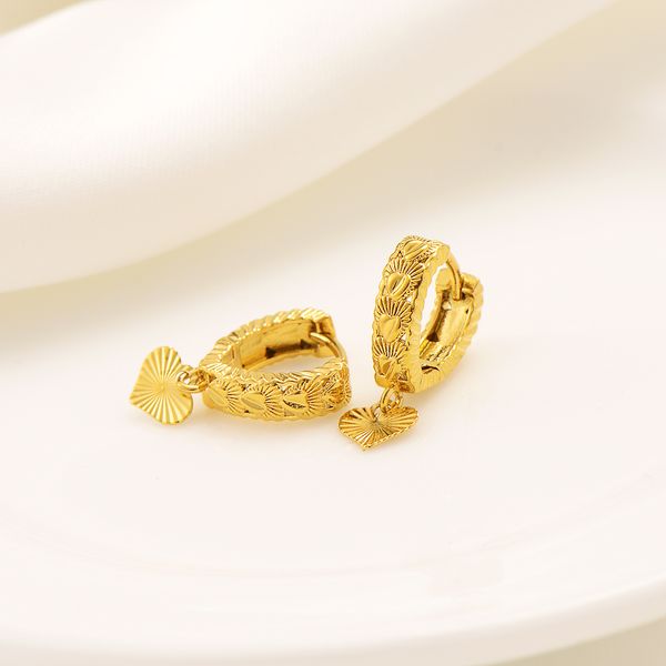 22k Fine Solid 18ct Thai Baht Gold Plated Drop Earrings featuring trendy heart-shaped dangle design