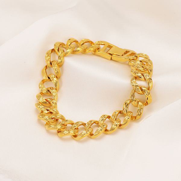 24K solid gold GF bracelet with wide curb link chain for men and women