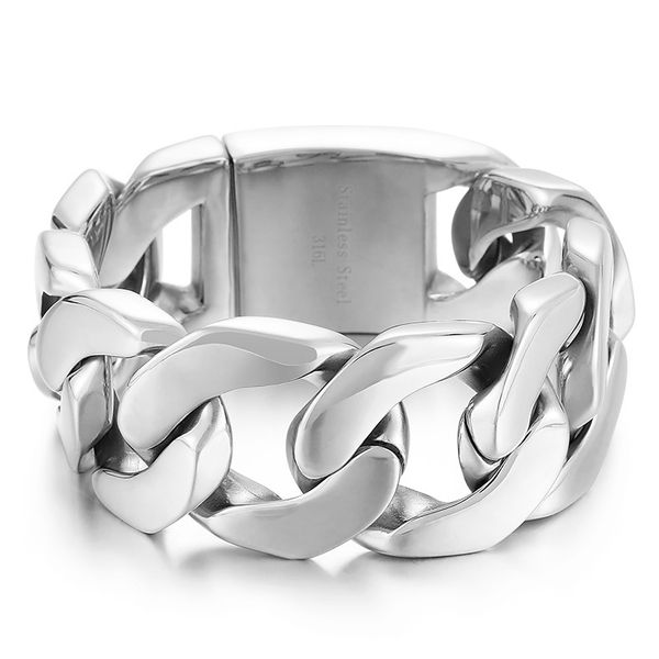 260g heavy men's chunky Cuban link bracelet in stainless steel, biker-style silver jewelry measuring 31mm and 9 inches, ideal for Halloween and Christmas gifts