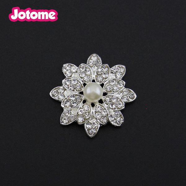 26mm rhinestone pearl flower buttons for wedding invitation cards, 100 pieces per lot