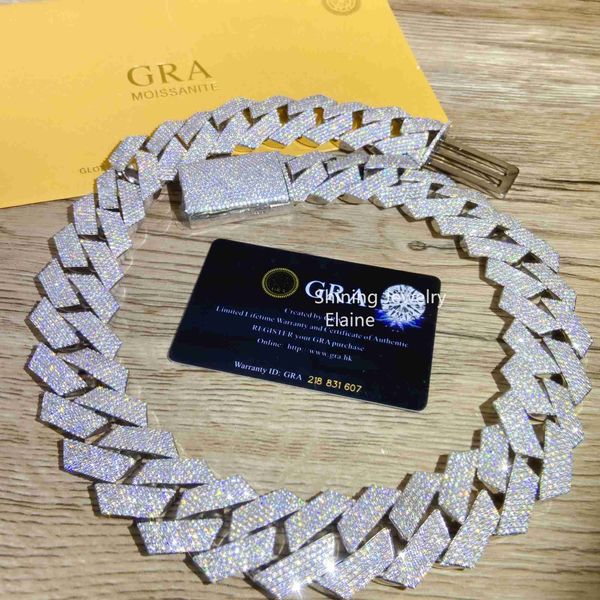28mm wide Cuban link chain with flawless moissanite stones in silver for men