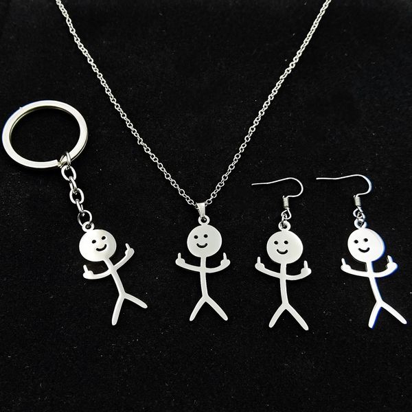 2pcs Catoon Funny Doodle Image Stainless Steel Necklace Matchstick Man Figure Charm Chain Necklaces Gifts for Friends