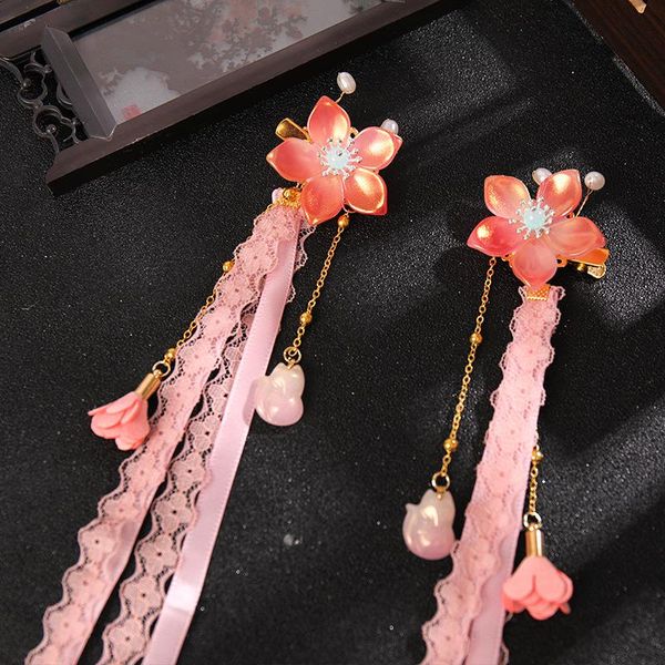 2-piece butterfly flower hairpins with long tassels, a cute vintage Chinese-style headdress for Hanfu outfits
