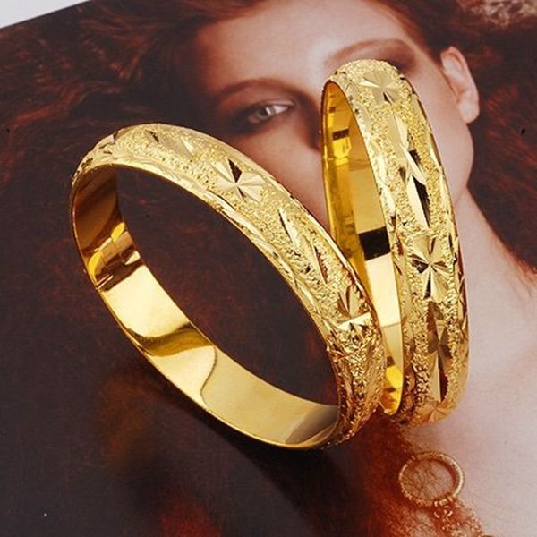 2-piece set of classic star-engraved 24K gold women's bangle bracelets, openable design, 6cm diameter, 12mm width