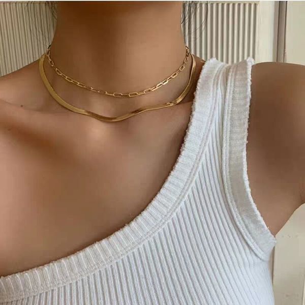 2-tone 925 silver paperclip chain necklace, stylish women's choker jewelry ideal for weddings or gifts