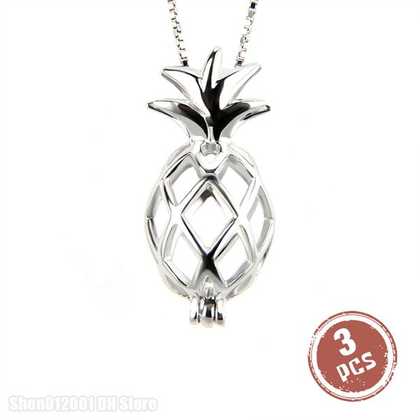 3 stylish 925 silver pendant charms featuring popular fruit designs - hollow pineapple cage with pearl locket