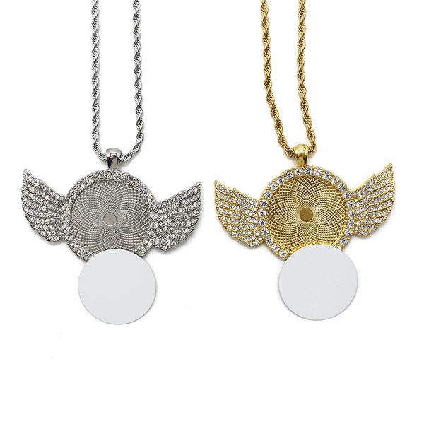 3 sublimation-ready angel wing pendant necklaces for heat transfer printing
