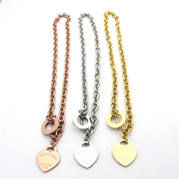 316L titanium steel 18K gold-plated short necklace chain with heart pendant for couples, unisex gift