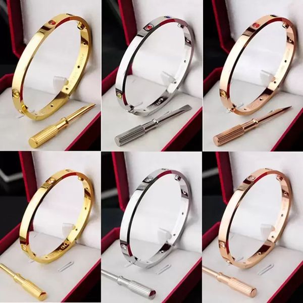 316L titanium steel screw bangle with CZ stones, featuring a screwdriver bracelet design in a gift box