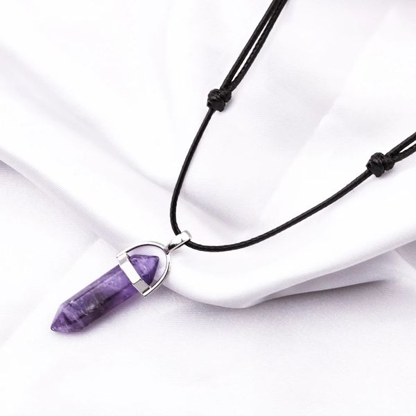 32 Styles Natural Tiger Eye Rose Quartz Amethyst Hexagonal Column Stone Adjustable Necklaces Fashion Jewelry for Men Women