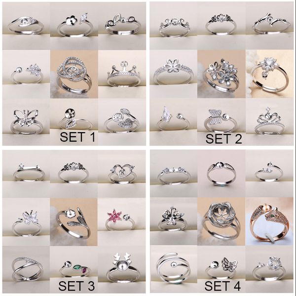 36 styles of adjustable DIY ring settings in silver-plated 925 silver with pearls for jewelry making, perfect as Christmas gifts