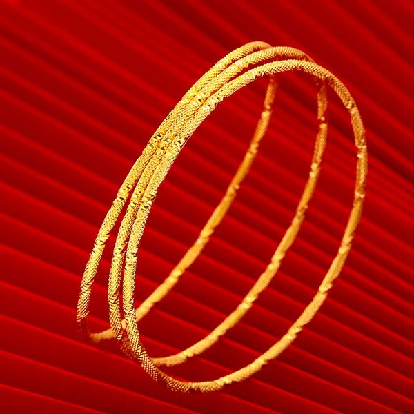 3-piece wholesale carved solid yellow gold-filled women's bangle, non-opening 60mm