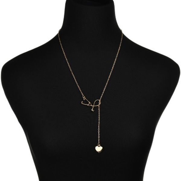 3-tone rose gold/gold/silver stethoscope necklace with heart charm for nurses, latest medical jewelry design N1253
