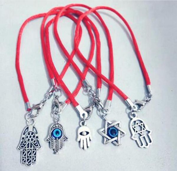 40 pieces of new vintage-style red string Kabbalah Fatima Hamsa hand evil eye charms for lucky protection bracelets D12